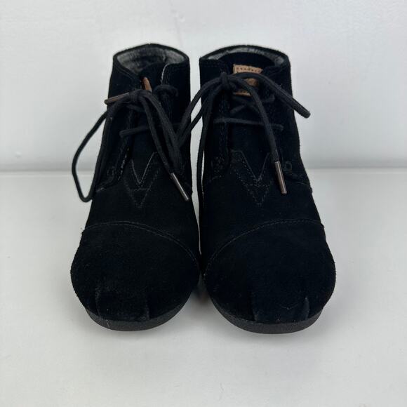 Toms Womens Desert Wedge Almond Toe Black Suede Casual Lace-Up Ankle Booties 6 - Picture 3 of 11